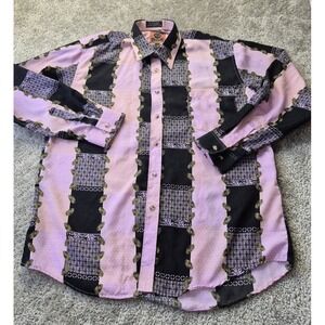 Dagacci Long Sleeve shirt Mens Large 16-16.5 ‎ Pink Black Stripe Pattern